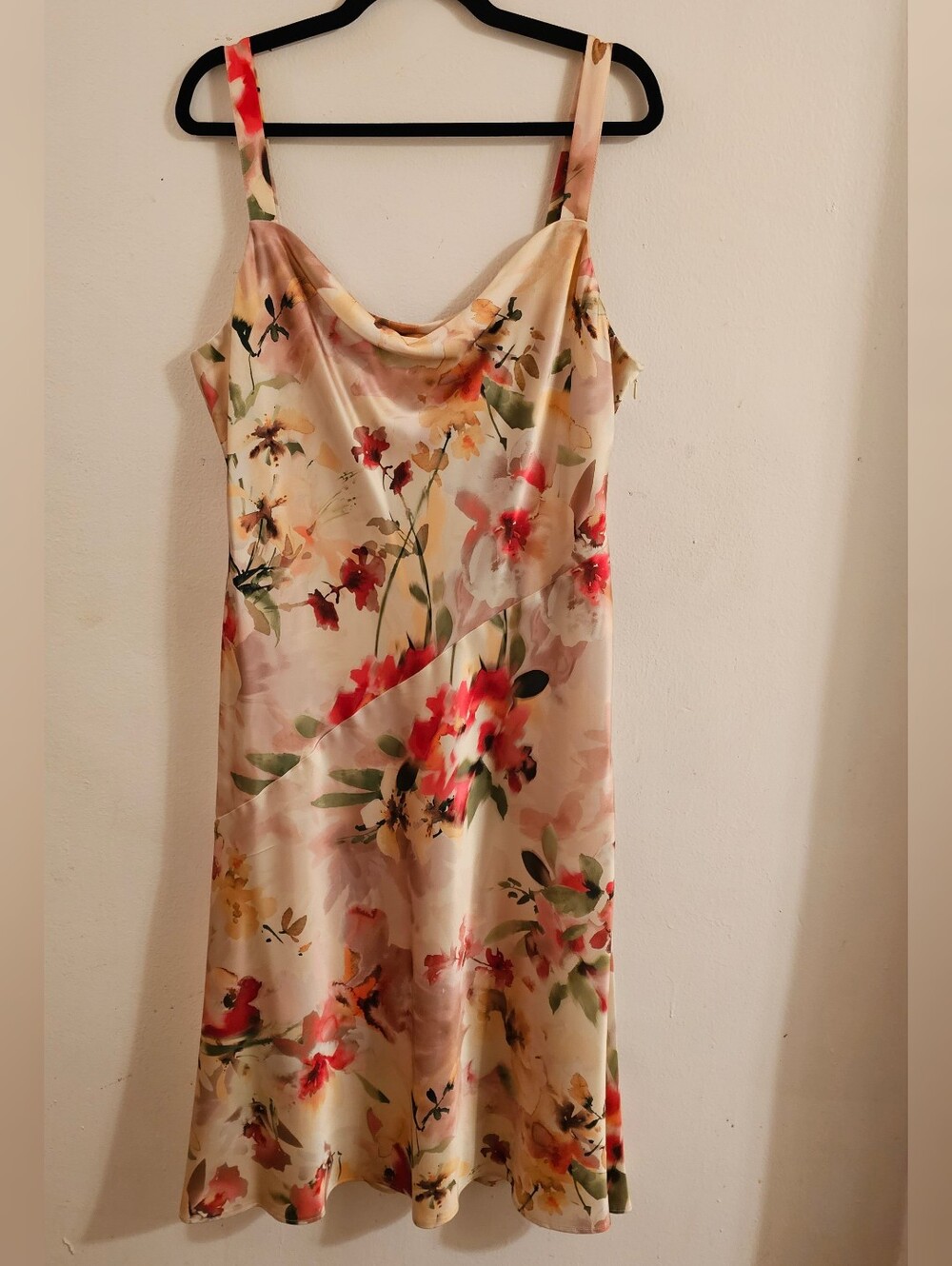Donna Karan Floral Satin Slip Dress in Yellow  and Cream Multi-Color